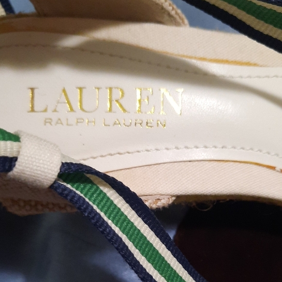 Lauren Ralph Lauren Cream and Green Espadrille Wedges - Picture 2 of 7
